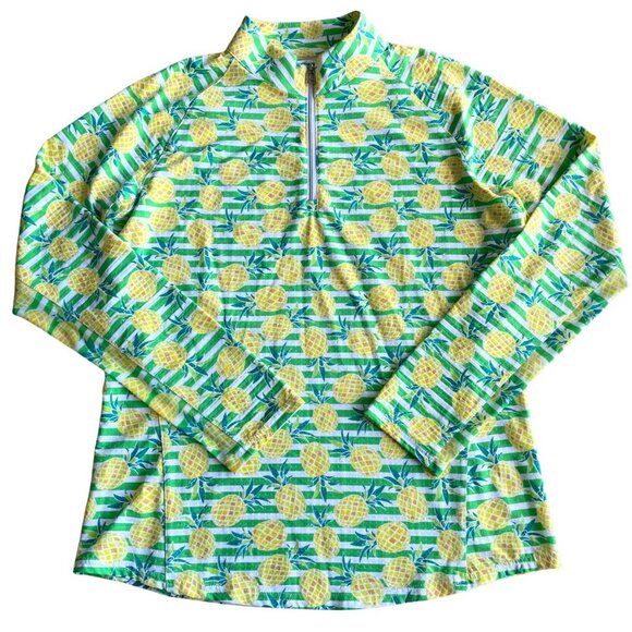 Sport Haley Long Sleeve Mock Neck Top, Mesh Arms, Pineapple Print - Size Large - Picture 1 of 10